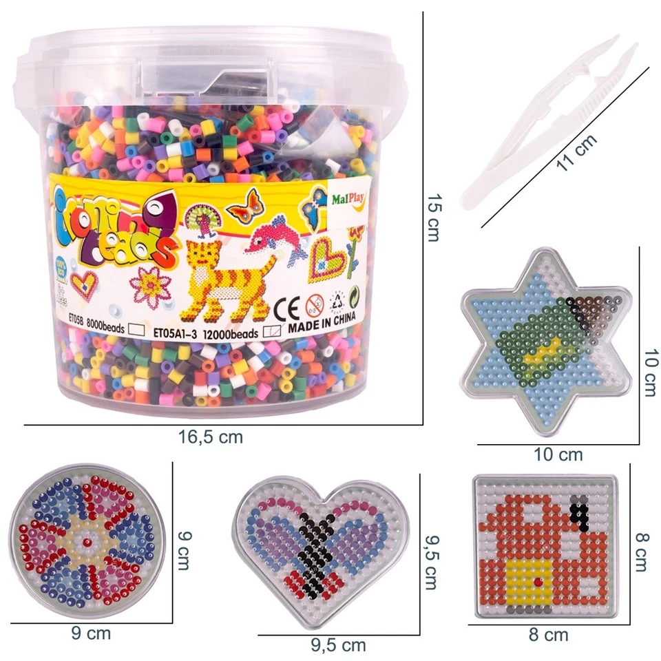 Malplay Bügelperlen Bügelschablonen 12000 Teile im Eimer Figuren Steckperlen  - Bild 2 von 4