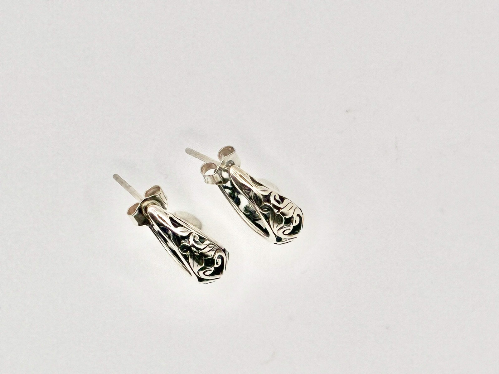 Silver Scrollwork Half-Hoop Earrings - image 2