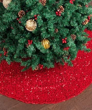 - Red Sequin Christmas Tree Skirt and Tree Collar, 24 Inch Sparkly Base Cover, 2
