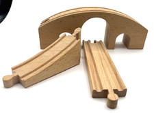 Bridge w/ Tunnels End Ramp Straight Wood Train Track Marked Melissa Doug