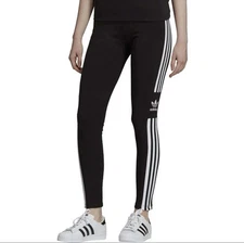 Adidas Trefoil 3 Stripe Logo Black & White Mid Rise Leggings NWT Size Small