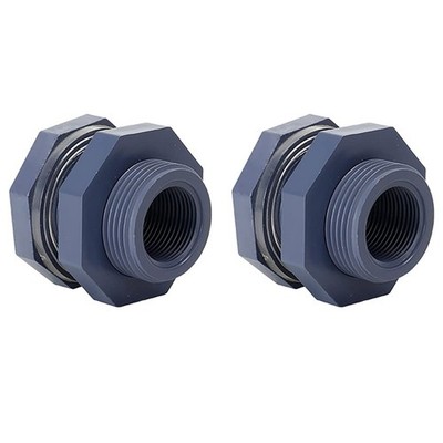 2 Pieces 3/4 Inch PVC Bulkhead Fitting for Water Barrel, Water Tank, Rain Bar...