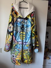 GarmentOne Clothing płaszcz polarowy z kapturem kolorowy wzór plastra miodu pszczoła rozmiar L