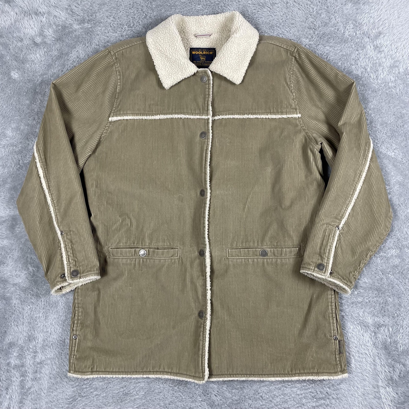 Woolrich Jacket Womens Large Dark Wheat Sherpa Lined Corduroy Coat Outdoor