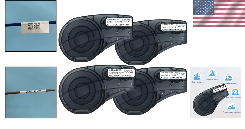 Cinta de etiquetas de nailon de 16 pies para impresora M210 M211 - Paquete de 4 Foto 2 de 4