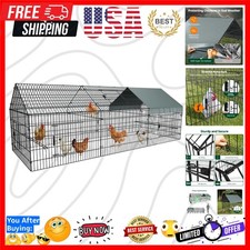Chicken Coop, Chicken Run Pen for Yard with Cover Outdoor Metal Portable Chic...