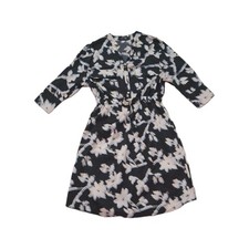 Spicy Women's S Black White Floral Tie-Waist 3/4 Sleeve Knee Length Dress