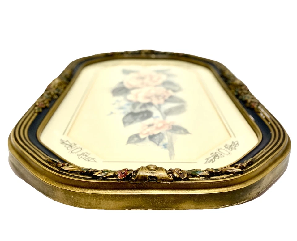 Marco de yeso dorado y azul marino ornamentado de colección 19x12 | Marco de fotos barroco floral rococó Foto 2 de 4