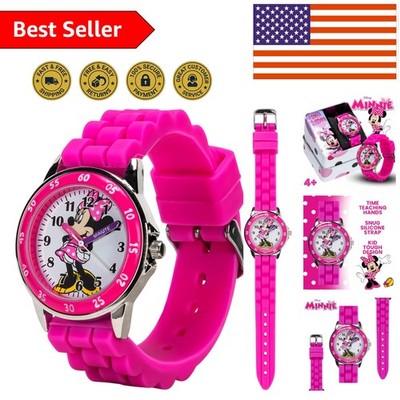 Girls' Minnie Mouse Watch - Easy Time Learning with Adjustable Silicone Band