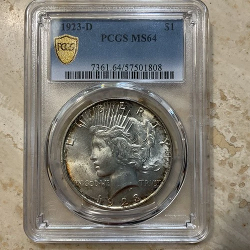 1923 D $1 Peace Silver Dollar PCGS MS64 Well Struck Better Date Coin