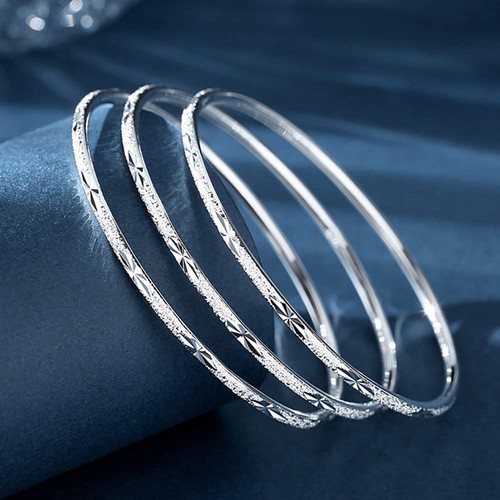 Sterling Silver Bangle Bracelets for Women,Fashion Jewelry Simple Adjustable 925 - Picture 2 of 6