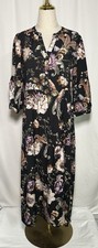 Figueroa & Flower Dress Maxi Slip On Large 3/4 Sleeve Tiered Black Floral