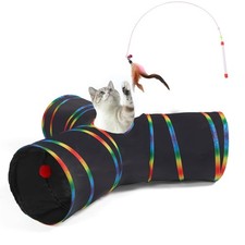 Cat Tunnels Tube Toy with Plush Ball  Cat Wand Feather Toys-Portable Tattaff...