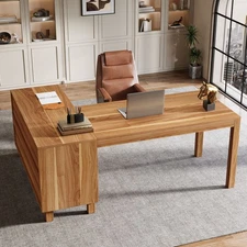 59-Inch L-Shaped Executive Desk, Computer Desk with Cabinet for Home Ofiice