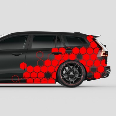 Auto Waben Aufkleber Set ''Karminrot'' Hexagon Honeycomb Folie Dekor KX078-05