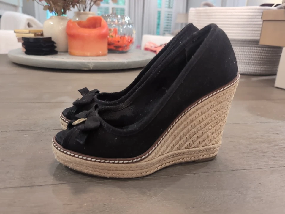 TORY BURCH ALPARGATA PLATAFORMA REVA DORADA ARCO LONA NEGRO CUÑAS 6 Foto 2 de 4