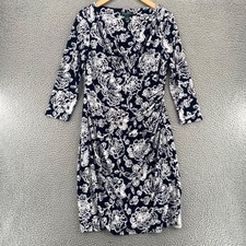 Lauren Ralph Lauren Dress Womens 10 Black Floral Bodycon Empire Waist 3/4 Sleeve