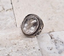 FILIGREE Sterling Silver Rutilated Quartz Large Statement Ring Sz 8.75  9