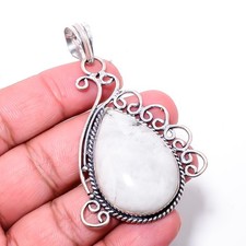Rainbow Moonstone - India Gemstone 925 Sterling Silver Pendant 2.15" P143
