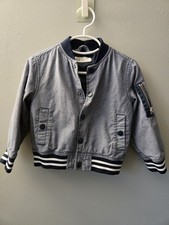 H M Boys Chambray Baseball Bomber Jacket Size 1.5-2Y 2T