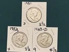 Below Melt Deal🔥Lot of 3-1951 1952 1963-D Franklin Half Dollars-Album Fillers!