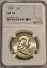 1953 S Franklin Silver Half Dollar NGC MS64
