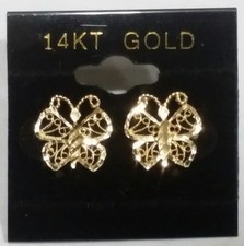Solid 14k Gold Filligree Butterfly Earrings