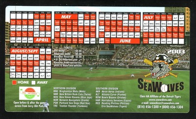 Erie SeaWolves--2003 Magnet Schedule--Tigers Affiliate | eBay