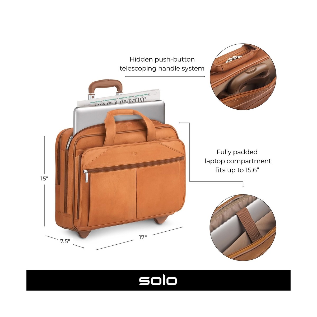 Rolling Computer Bag With Wheels Solo New York Walker Leather