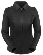 True Element Womens Premium Longer Length Leather Motorcyle Jacket (black, Size