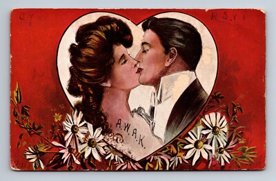 Kissing Couple Heart UDB c1907 Postcard