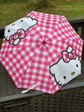 2010 Sanrio Hello Kitty Pink Umbrella 18  Kitty Handle Pink Gingham Ships Free
