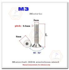 M3 304 Stainless Steel Allen Hex Socket Countersunk Flat Head Screws DIN7991