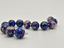 Lot Deep Blue Background Multicolor Cloisonn  Beads 10mm Millimeter 12 Pieces