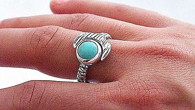 Hand Made H2O Just Add Water Mako Mermaid Tail Ring Manmade Turquoise 8mm 925 SS