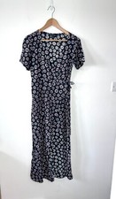 New Motel Women's Black Flower Print Wrap Midi Dress Size Small