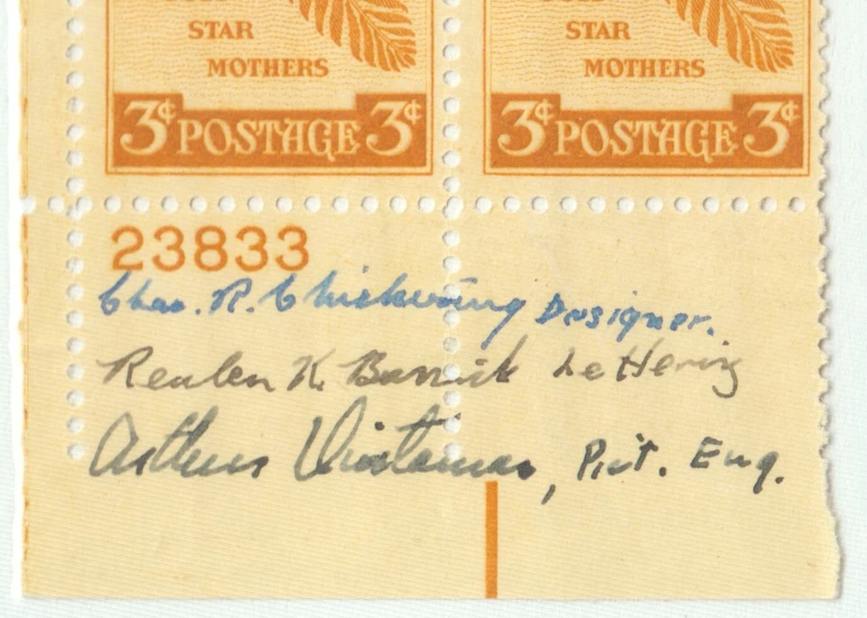 US Stamps Scott #969 Gold Star Mothers Plate Block with 3 Signatures LH - Image 2 of 2