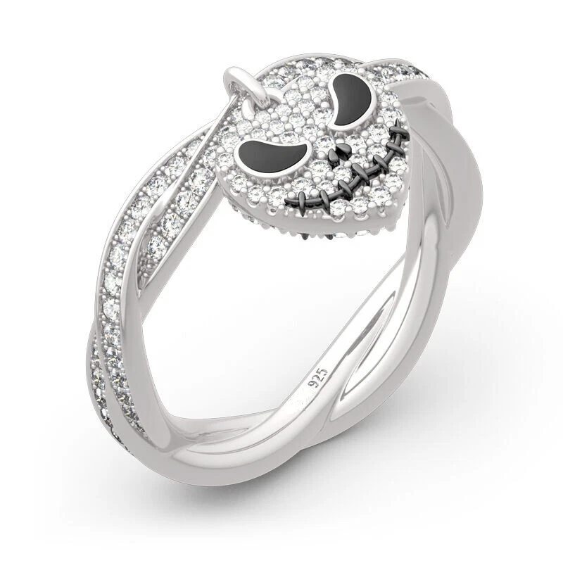 Halloween Skull Charm Ring 2Ct Round Cut Simulated Diamond 14K White Gold Plated - Image 3 of 4