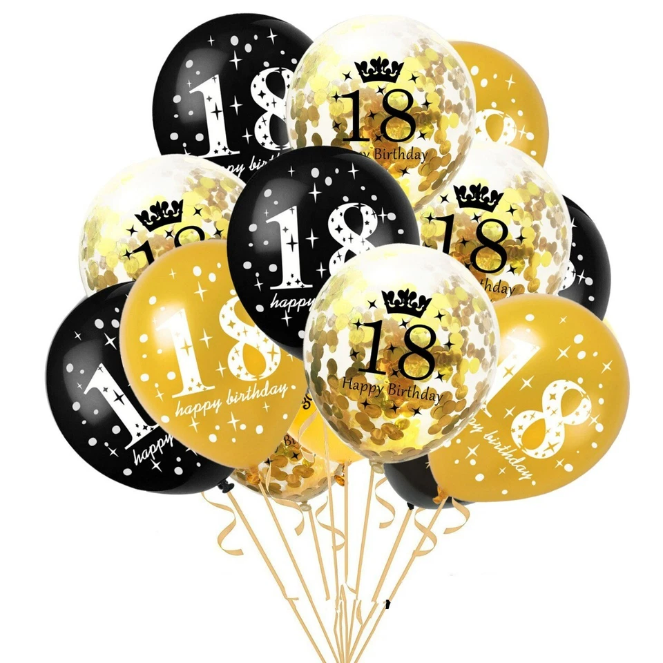15 x 18th Birthday Printed Shiny Balloons LATEX 12" Glitter Printed DECOR BALONS - Image 2 of 4