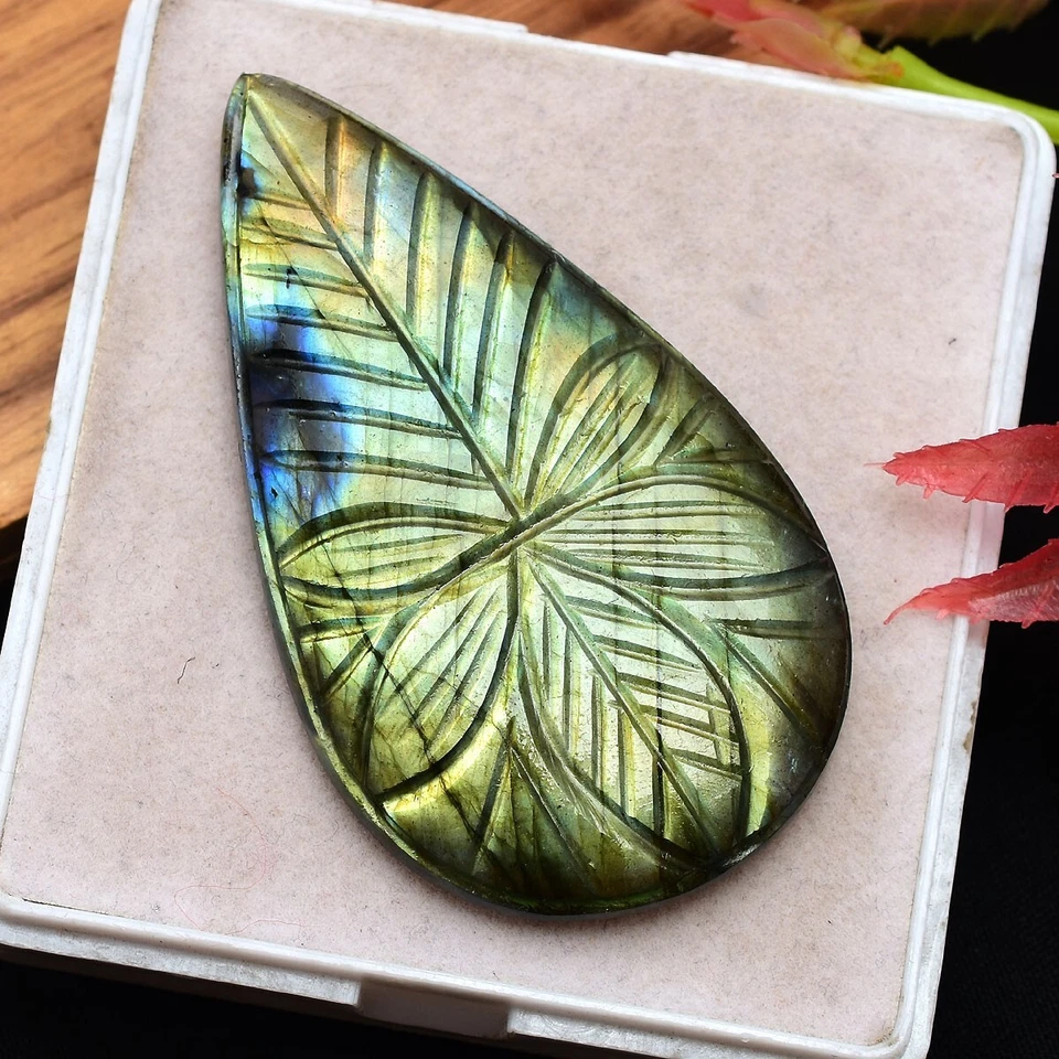 100.00 Cts Natural Labradorite Pear Hand Carving Flashy Untreated Loose Gemstone - Image 4 of 4