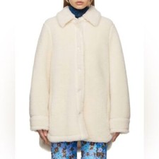 New Stand Studio White Veron Jacket Faux Shearling Wool Oversized Coat Sz 34