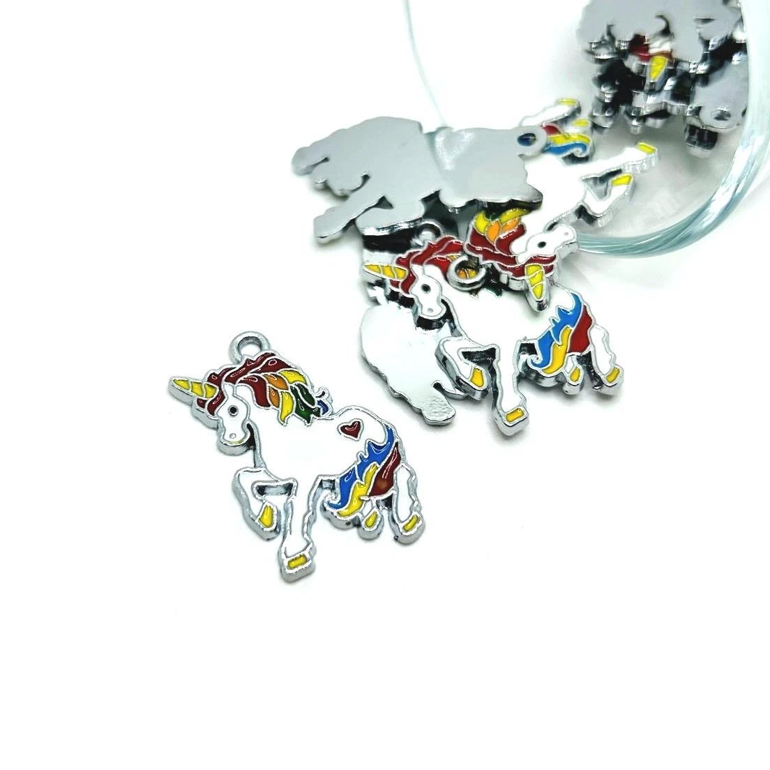 4 20 or 50 BULK pcs Enamel White and Rainbow Unicorn Charms US