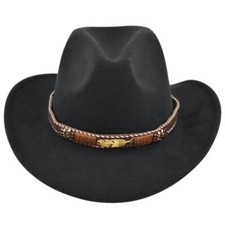 Western Cowboy Hat Cowgirl Cap Wide Brim with Handworked Hatband for Men Women