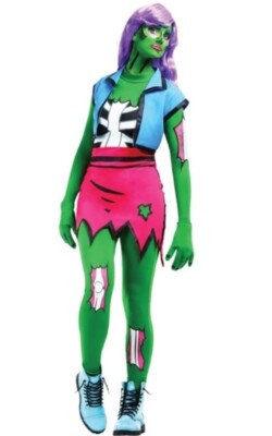 Damen Neon Pop Art Zombie Kostüm komplett XL Fun Kostüme sehr guter Zustand