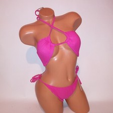 Victoria Secret Swim Bikini Top  Bottom Pink Textured Convertible String New