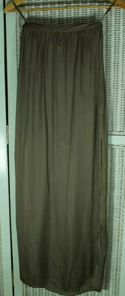 RIVER ISLAND Golden Khaki Green Maxi Skirt UK8 28 W 41 L Tall High