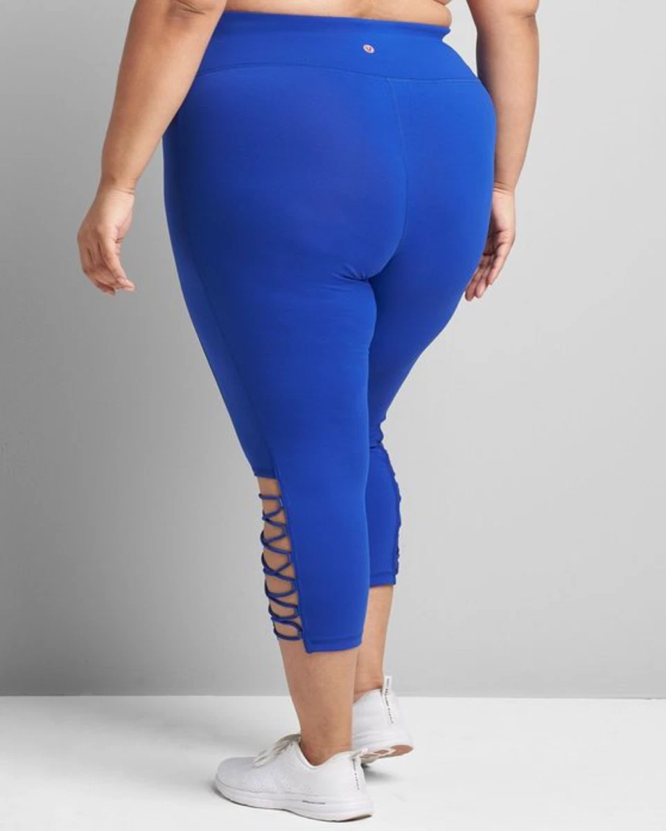 LANE BRYANT LIVI BLUE STRAPPY HIGH-RISE SIGNATURE STRETCH CAPRI LEGGINGS  10/12