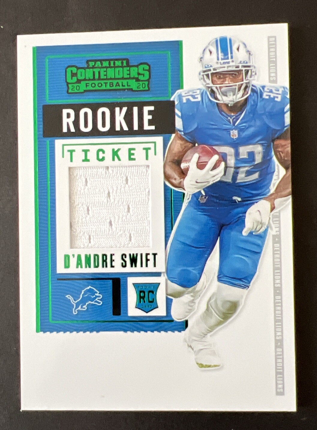 D'Andre Swift 2020 Panini Contenders ROOKIE TICKET GREEN GAME JERSEY #RSV-DAS