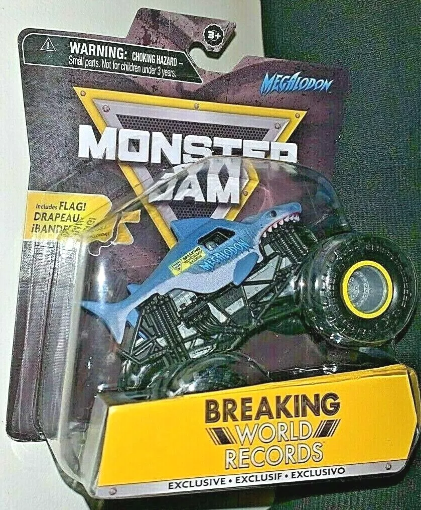  Monster Jam 2021 Target Exclusive Breaking World Records Series  1:64 Scale Diecast Monster Truck with Flag: Megalodon : Toys & Games