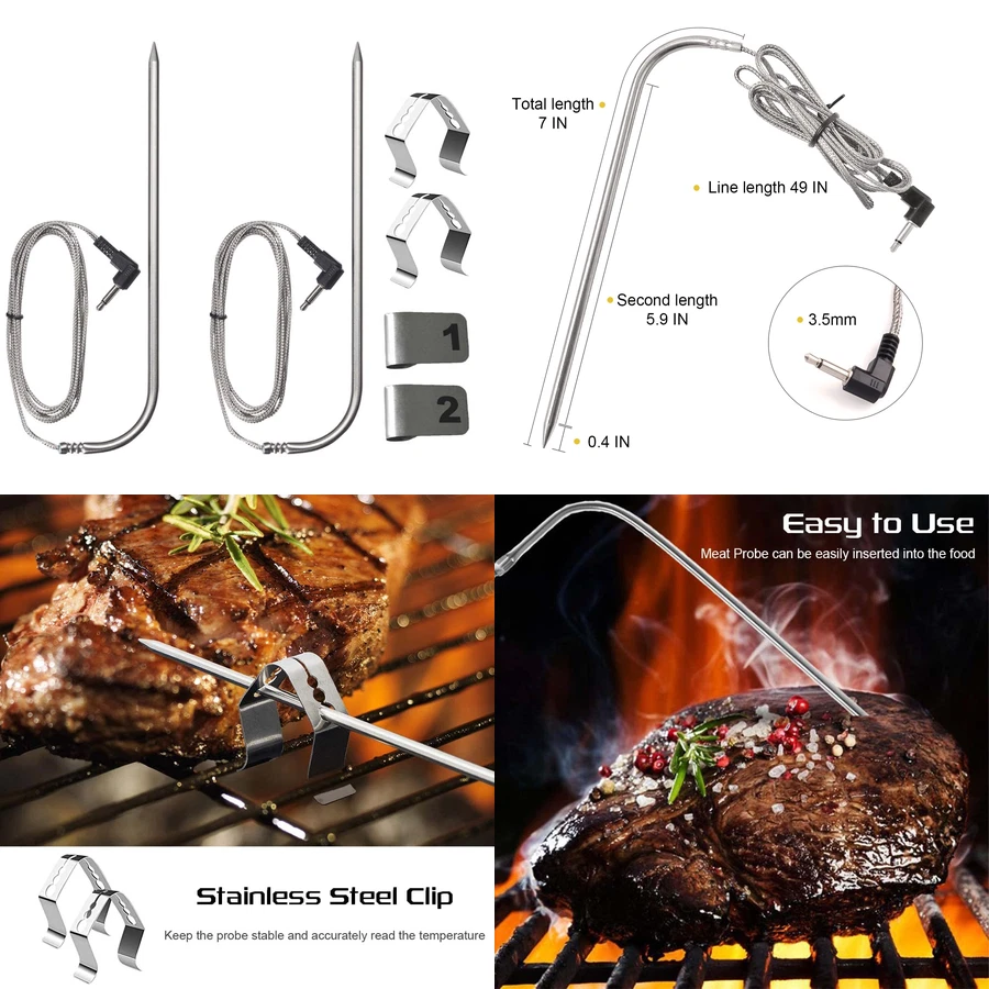 2 Pack Meat Probe for Pit Boss Pellet Grill Smokers Parts, 3.5Mm Plug  Thermomete